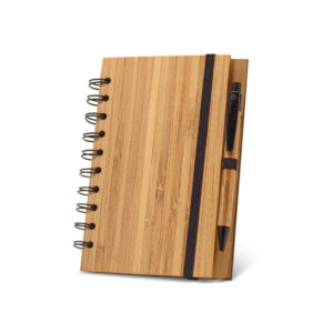 DICKENS A5. Bloco de notas espiral A5 em bambu com papel 100% reciclado