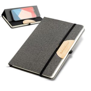 Holderbook Bloco A5 em linho, com detalhe em bambu para suporte de telemóvel