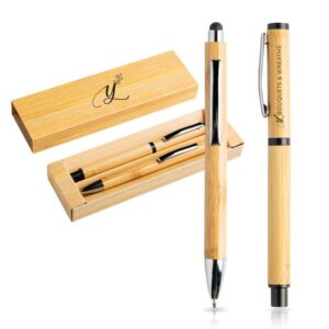 Bamkit Conjunto de esferográfica e roller em bambu, estojo de oferta